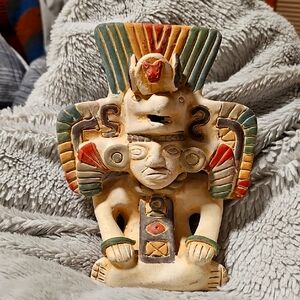 Multicolor Aztec-Inspired Ceramic Sculpture